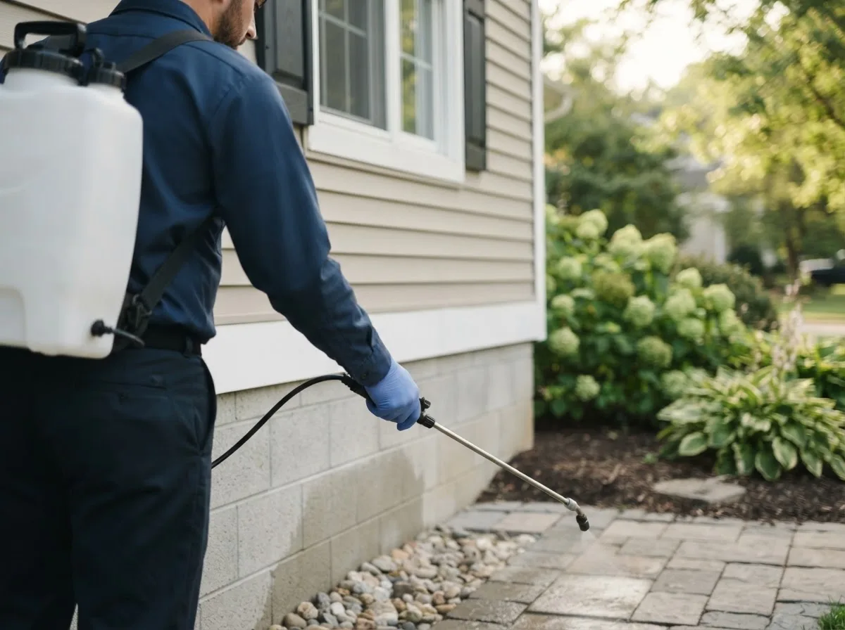 Pest control technician inspecting a home in Springer, OK